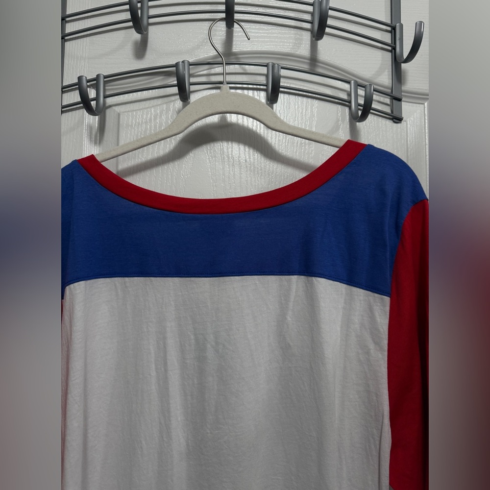 LuLaRoe Boyfriend Tee 2XL USA Americana Patriotic Red White Blue Stars Stripes - Picture 4 of 13